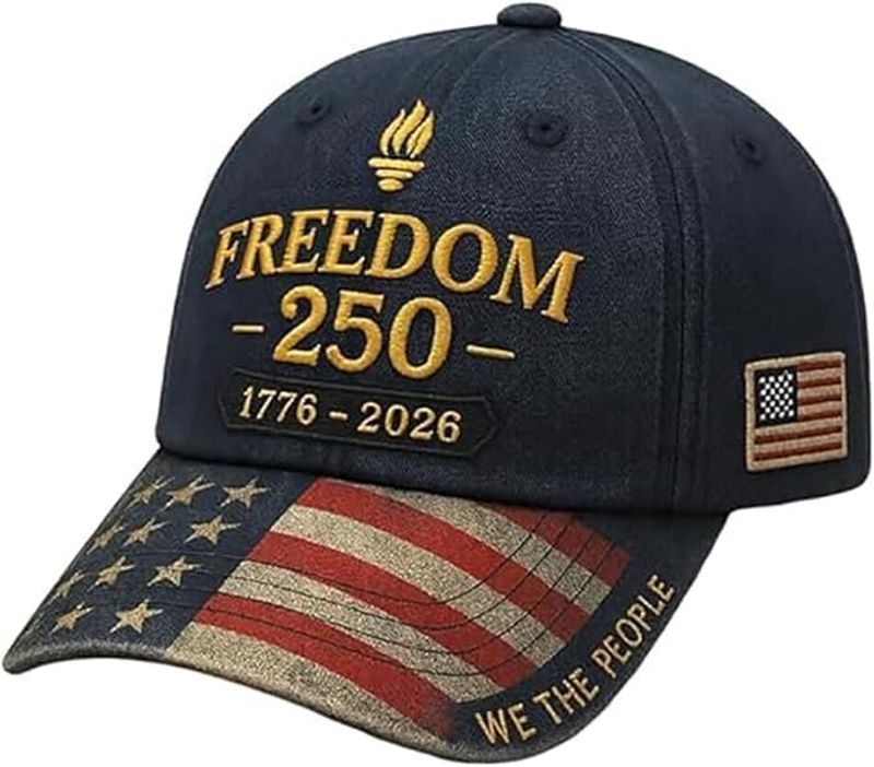 USA 250th Anniversary Hat, Adjustable 250th Anniversary Printed Patriotic Baseball Caps, Tribute Retro Washed Hat