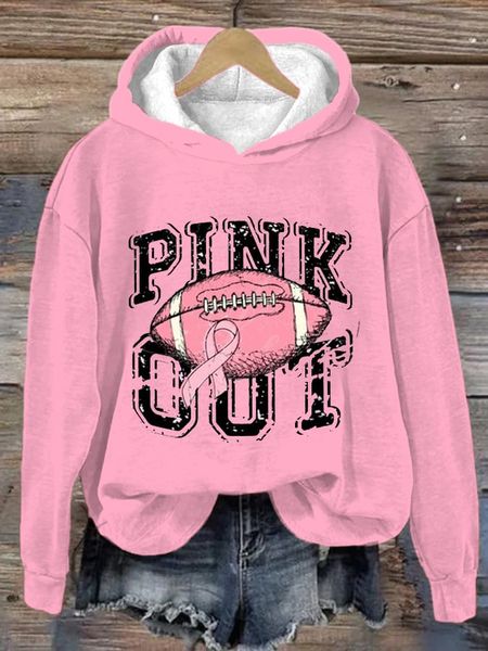 Women's Pink Out Breast Cancer Awareness Football Gameday Hoodie