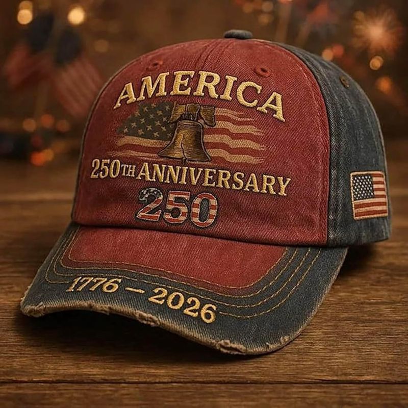 USA 250th Anniversary Hat, Adjustable 250th Anniversary Printed Patriotic Baseball Caps, Tribute Retro Washed Hat