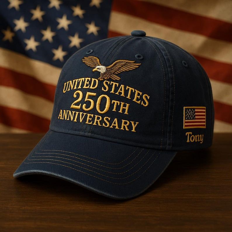 United States 250th Anniversary Embroidered Hat with Eagle and USA Flag, Patriotic Baseball Cap Gift for Men and Women