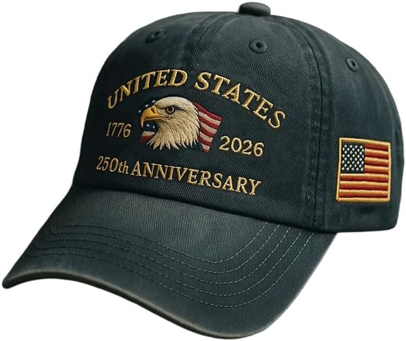 USA 250th Anniversary Hat, Adjustable 250th Anniversary Printed Patriotic Baseball Caps, Tribute Retro Washed Hat