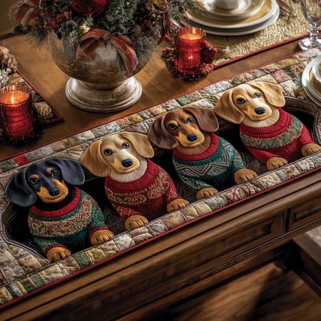 Merry Dachshund Charm Quilted Table Runner GFTOTP15406