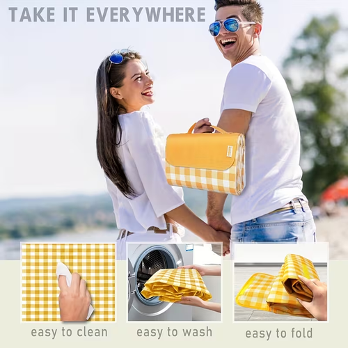 Yellow Plaid Picnic Blanket
