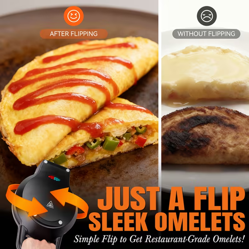 Double Omelette Maker with Dual Non-Stick Plates - Flip-Flip Design for Dual-Sided