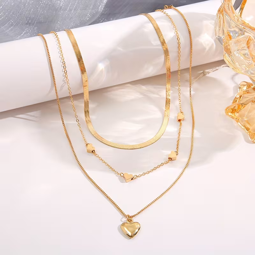 3pcs, Multi-Layer Stacked Heart Snake Bone Necklace