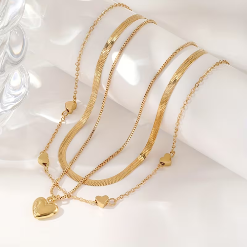 3pcs, Multi-Layer Stacked Heart Snake Bone Necklace