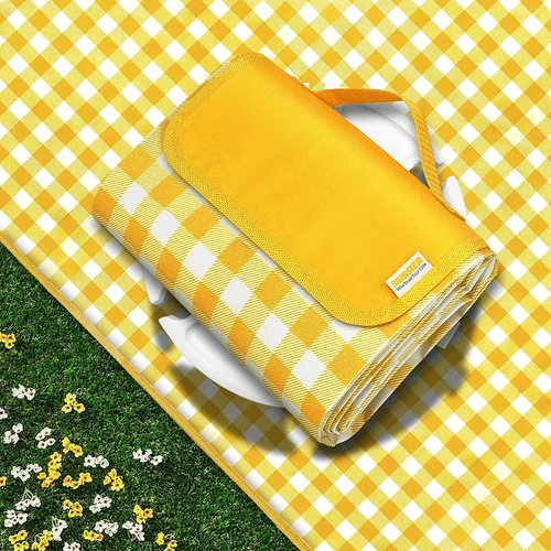 Yellow Plaid Picnic Blanket
