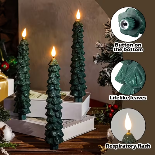3pcs LED Christmas Tree Candles - Green Flameless
