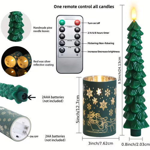 3pcs LED Christmas Tree Candles - Green Flameless