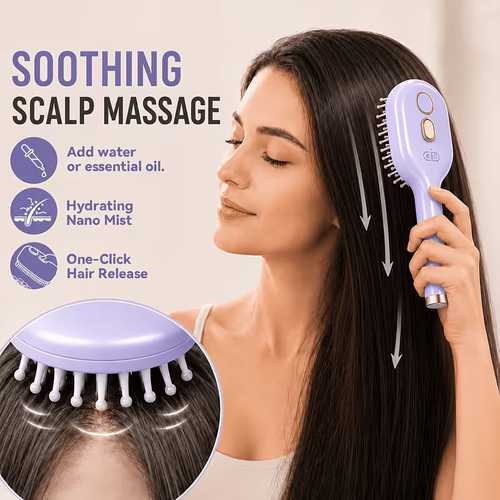 Portable Electric Scalp Massager Comb with Nano Mist Spray