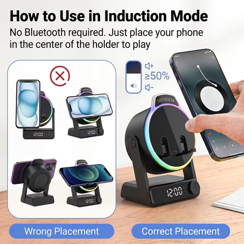 5-In-1 Wireless Induction Speaker with Phone Stand