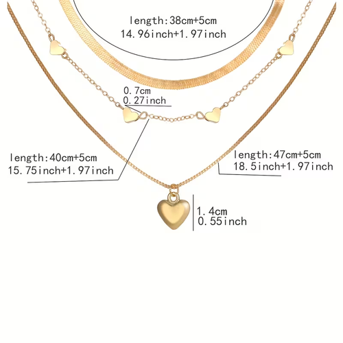3pcs, Multi-Layer Stacked Heart Snake Bone Necklace