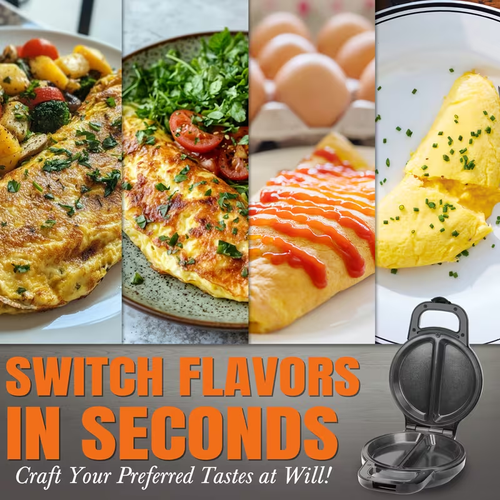 Double Omelette Maker with Dual Non-Stick Plates - Flip-Flip Design for Dual-Sided