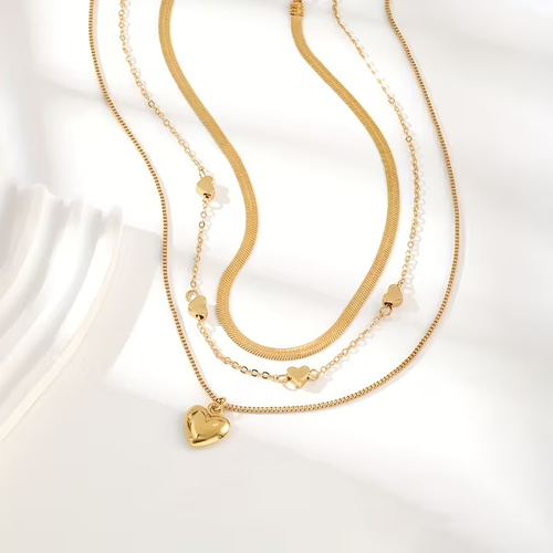 3pcs, Multi-Layer Stacked Heart Snake Bone Necklace