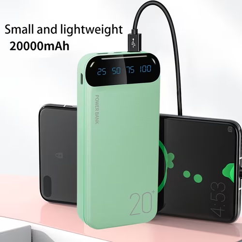 Large Capacity Portable Power Bank 20000mAh, 5V2.1A Portable USB Charger, LED and Digital Display Screen, Suitable for IOS Android Devices, 2xUSB Output, Type-C Micro Input, Safe and Stable Polymer Lithium Battery
