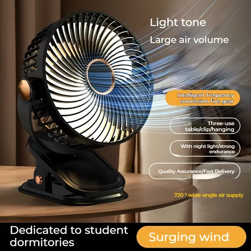 Ultra-quiet Portable Mini Fan with 5-speed Ambient Night Light - USB Rechargeable