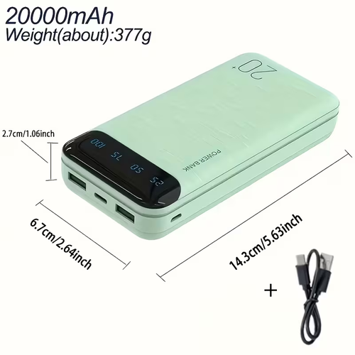 Large Capacity Portable Power Bank 20000mAh, 5V2.1A Portable USB Charger, LED and Digital Display Screen, Suitable for IOS Android Devices, 2xUSB Output, Type-C Micro Input, Safe and Stable Polymer Lithium Battery