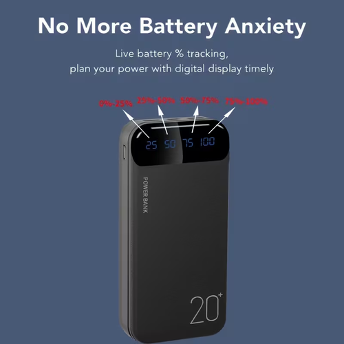 Large Capacity Portable Power Bank 20000mAh, 5V2.1A Portable USB Charger, LED and Digital Display Screen, Suitable for IOS Android Devices, 2xUSB Output, Type-C Micro Input, Safe and Stable Polymer Lithium Battery