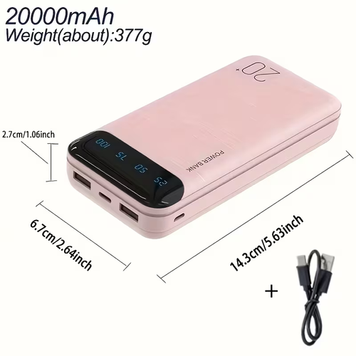 Large Capacity Portable Power Bank 20000mAh, 5V2.1A Portable USB Charger, LED and Digital Display Screen, Suitable for IOS Android Devices, 2xUSB Output, Type-C Micro Input, Safe and Stable Polymer Lithium Battery