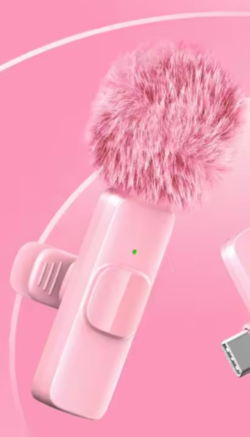 Pink wireless clip-on microphone