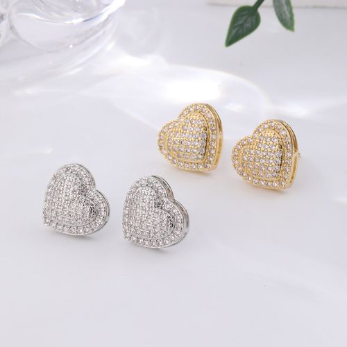 Elegant Heart Shaped Stud Earrings, Luxury Rhinestone Decor Stud Earrings, Fashion Matching Jewelry Accessories for Women
