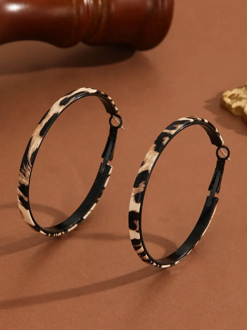 Fashionable Hoop Earrings Set, Leopard Print Design, Unique Personalized Large Style Jewelry, Versatile Animal Print Earrings