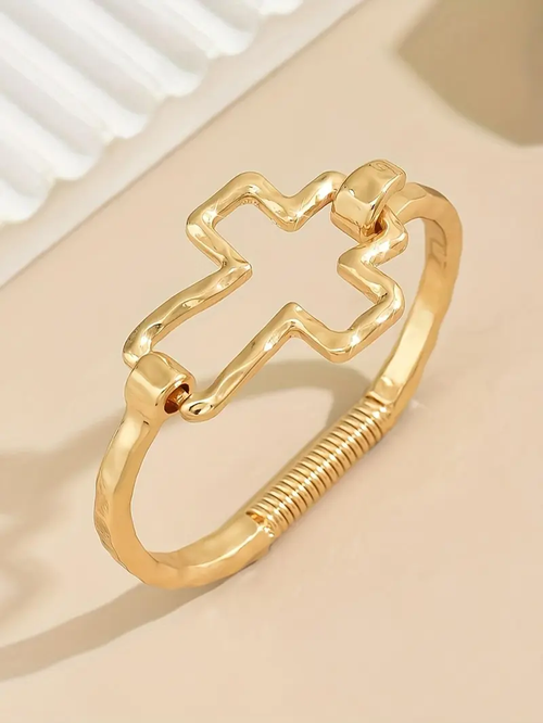 Women's Cute Cross Design Bangle Bracelet, Cross Charm Bangle, Fashion Jewelry for Party, Daily Clothing Decor, Trendy All match Exquisite Jewelry for Birthday Gift, Trendy Bangles, Cross Bracelets, Fashionable Bracelet