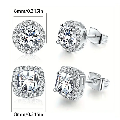 2 pair Earring Plated Set for Men and Women. Features VVS - cut round and square gemstone earrings. These delicate, elegant and stylish accessories are for pierced ears.TikTokShopBlackFriday