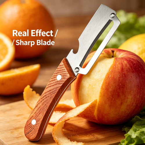 2Pcs 2 in 1 Wooden Handled Veggie Peeler   Stainless Steel Blade, Built In Opener, Ergonomic Design, Durable Kitchen Utensil for Easy Pumpkin Peel, Daily Cooking Multifunctional Manual Gadget, Kitchen Peeling Utensils,sohochic