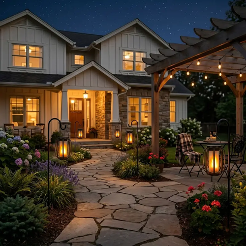 Flame Garden Light Solar Lanterns Outdoor with Ultra Realistic Flame Effect, Dual Charging Solar and USB Powered Hanging Lantern Lights with 4 Lighting Modes, Waterproof Decorative Lights for Patio Porch Garden Yard Table and Outdoor Decor