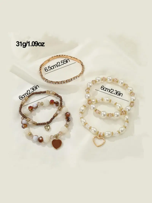 Rhinestone and faux pearl bracelet 5pcs
