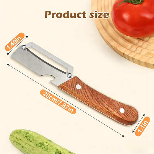2Pcs 2 in 1 Wooden Handled Veggie Peeler   Stainless Steel Blade, Built In Opener, Ergonomic Design, Durable Kitchen Utensil for Easy Pumpkin Peel, Daily Cooking Multifunctional Manual Gadget, Kitchen Peeling Utensils,sohochic