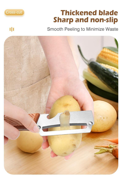 2Pcs 2 in 1 Wooden Handled Veggie Peeler   Stainless Steel Blade, Built In Opener, Ergonomic Design, Durable Kitchen Utensil for Easy Pumpkin Peel, Daily Cooking Multifunctional Manual Gadget, Kitchen Peeling Utensils,sohochic