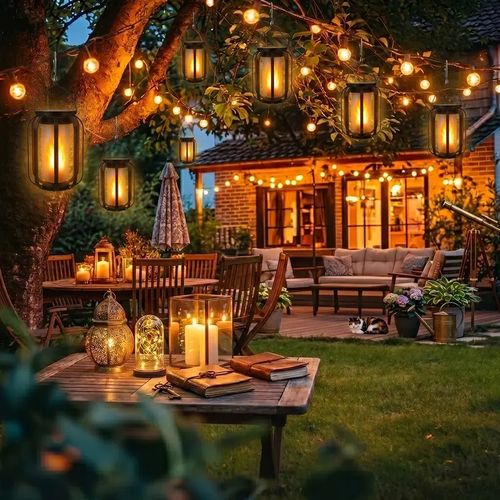 Flame Garden Light Solar Lanterns Outdoor with Ultra Realistic Flame Effect, Dual Charging Solar and USB Powered Hanging Lantern Lights with 4 Lighting Modes, Waterproof Decorative Lights for Patio Porch Garden Yard Table and Outdoor Decor