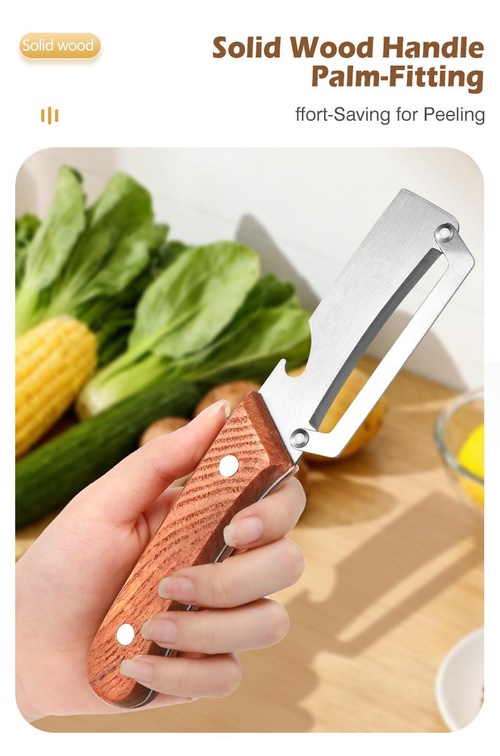 2Pcs 2 in 1 Wooden Handled Veggie Peeler   Stainless Steel Blade, Built In Opener, Ergonomic Design, Durable Kitchen Utensil for Easy Pumpkin Peel, Daily Cooking Multifunctional Manual Gadget, Kitchen Peeling Utensils,sohochic