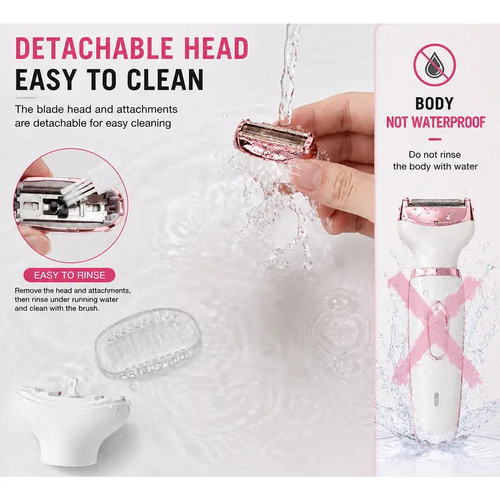 4-in-1 Comfortable Pink Electric Shaver for Women - Body Hair Removal Epilator with Nose, Armpit Grooming, Eyebrow Length Trim, Face & Pubic Area Care - Mother's Day Gift