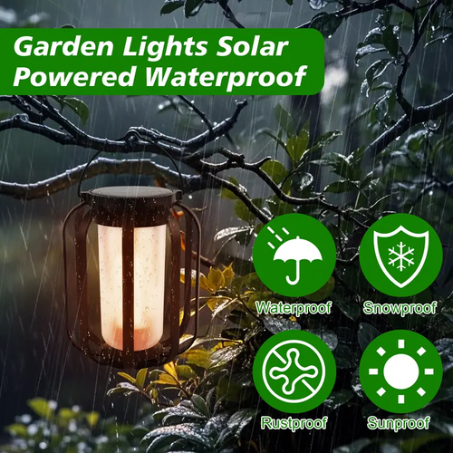 Flame Garden Light Solar Lanterns Outdoor with Ultra Realistic Flame Effect, Dual Charging Solar and USB Powered Hanging Lantern Lights with 4 Lighting Modes, Waterproof Decorative Lights for Patio Porch Garden Yard Table and Outdoor Decor
