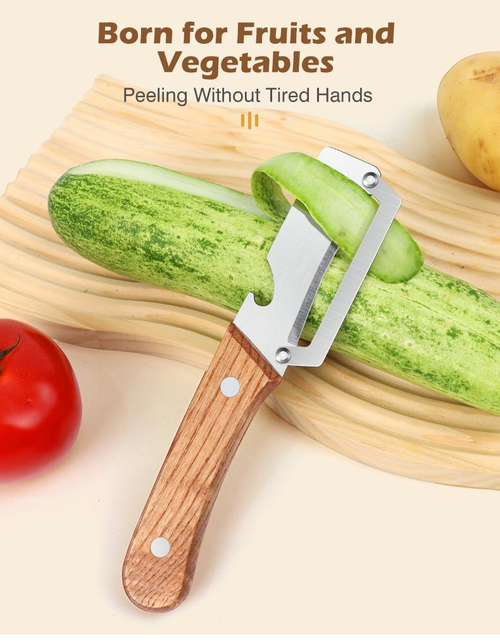 2Pcs 2 in 1 Wooden Handled Veggie Peeler   Stainless Steel Blade, Built In Opener, Ergonomic Design, Durable Kitchen Utensil for Easy Pumpkin Peel, Daily Cooking Multifunctional Manual Gadget, Kitchen Peeling Utensils,sohochic