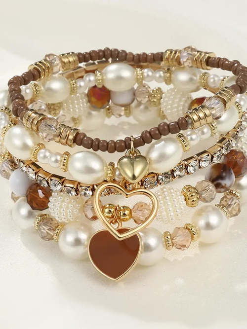 Rhinestone and faux pearl bracelet 5pcs