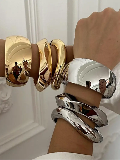 Women's Elegant Irregular Geometric Design Bangle Bracelet, Fashion Jewelry for Party, Daily Clothing Decor, Trendy All-match & Exquisite Jewelry for Birthday Gift, Stacked Design Bracelets, Bracelet Sets, Bangles Bracelets Set, Fashionable Jewelry