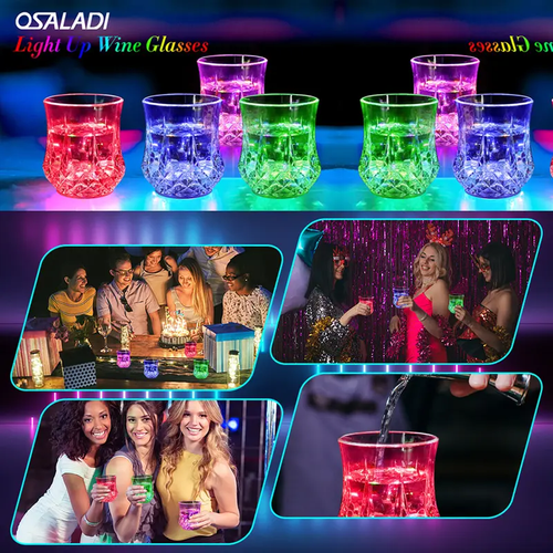 Liquid Activated LED Light Up cups Crystal Drink Set, 2-6 Pack Auto-Glowing Plastic Tumblers for Bar Party Decor, Christmas Gift & Thanksgiving Tableware (Plastic Construction)