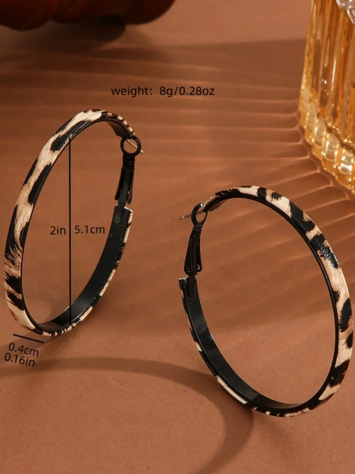 Fashionable Hoop Earrings Set, Leopard Print Design, Unique Personalized Large Style Jewelry, Versatile Animal Print Earrings