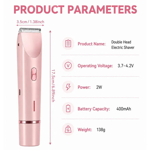 Women's Rechargeable 2-in-1 Dual-Head Electric Trimmer - Rechargeable Shaver Machine, Body Shaver, Bikini Trimmer, Facial & Underarm Hair Remover, Self Care Gadget for Abs, Mother's Day Gift