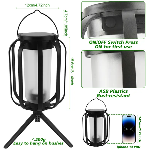 Flame Garden Light Solar Lanterns Outdoor with Ultra Realistic Flame Effect, Dual Charging Solar and USB Powered Hanging Lantern Lights with 4 Lighting Modes, Waterproof Decorative Lights for Patio Porch Garden Yard Table and Outdoor Decor
