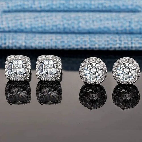 2 pair Earring Plated Set for Men and Women. Features VVS - cut round and square gemstone earrings. These delicate, elegant and stylish accessories are for pierced ears.TikTokShopBlackFriday