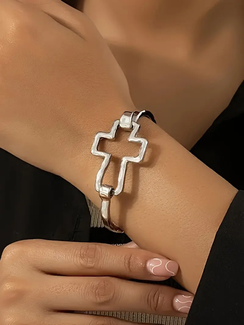 Women's Cute Cross Design Bangle Bracelet, Cross Charm Bangle, Fashion Jewelry for Party, Daily Clothing Decor, Trendy All match Exquisite Jewelry for Birthday Gift, Trendy Bangles, Cross Bracelets, Fashionable Bracelet