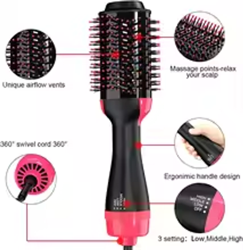 3-in-1 Styler  Ionic Hot Air Brush | Blow Dry + Volumize + Straighten | Anti-Frizz Hair Tool