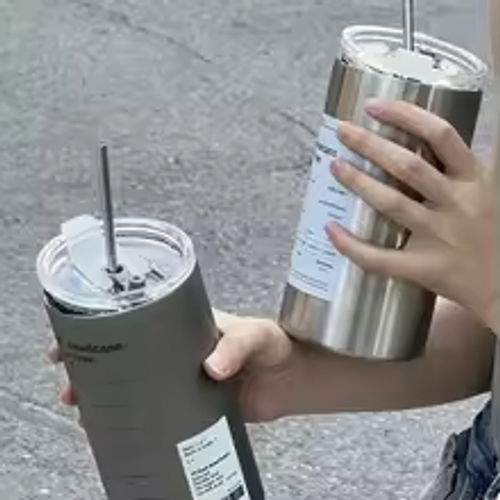 ☕24H Insulated Cup 600ml Stainless Steel Cup | Leak-proof Travel Cup | With Straw and Lid    Silver