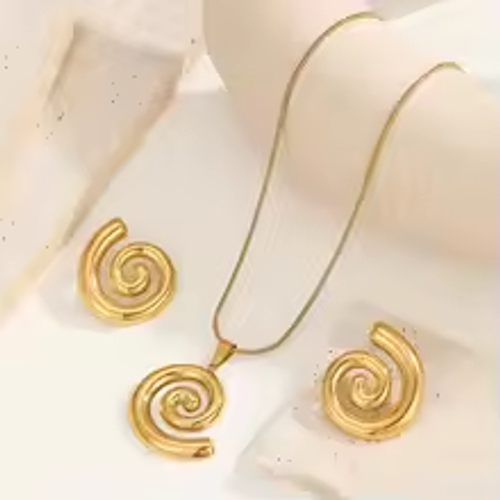 Luxury 18k Gold Plated Women Fashion Jewelry Necklaces Stainless Steel Spiral Stud Earrings Pendant Necklace