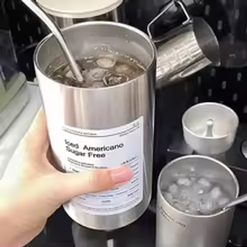 ☕24H Insulated Cup 600ml Stainless Steel Cup | Leak-proof Travel Cup | With Straw and Lid    Silver